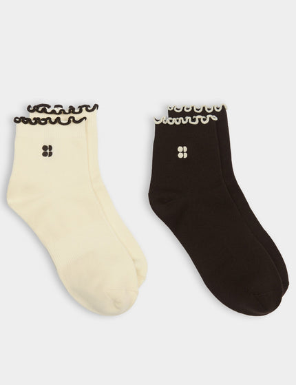 Sweaty Betty Frill Mini Crew Sock 2 Pack - Creme Beige/Sable Brownimages1- The Sports Edit