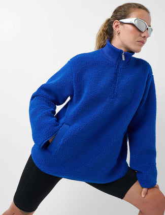Plush Fleece Ribbed Half Zip - Prussian Blue Plush Fleece Ribbed Half Zip - Prussian Blue