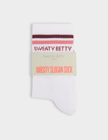 Sweaty Betty Varsity Slogan Socks - White Melrose Pinkimages2- The Sports Edit