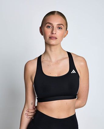 Optime Essentials Workout 3-Stripes Medium Support Bra - Black/White