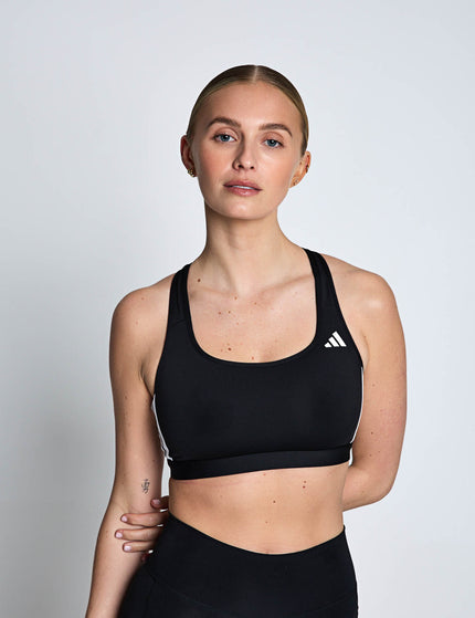 adidas Optime Essentials Workout 3-Stripes Medium Support Bra - Black/Whiteimages1- The Sports Edit