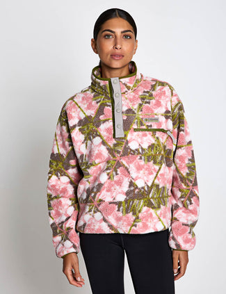 Helvetia II Cropped Sherpa Half Snap Printed Fleece - Pink Agate/Florascope