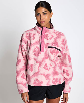 Helvetia II Cropped Sherpa Half Snap Printed Fleece - Rosette/Sprayflower