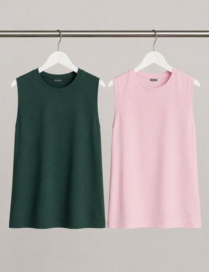 The Essential Sleeveless Vest Starter Set - Trek Green / Nerine Pink