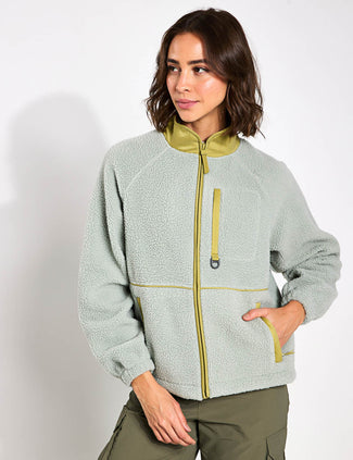 Borg Zip Up Funnel Neck Fleece Jacket - Light Verdigris