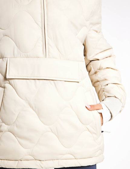 Goodmove Quilted Half Zip Hooded Puffer Jacket - Beigeimages4- The Sports Edit