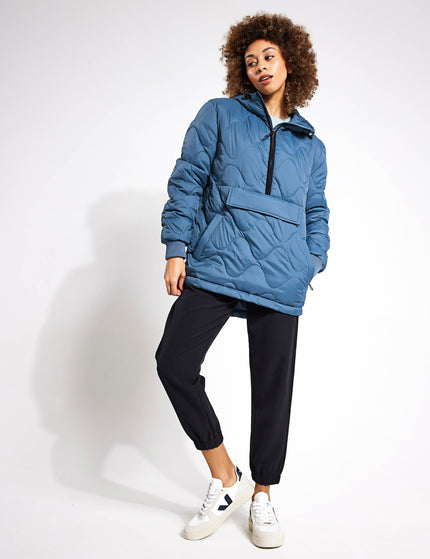 Goodmove Quilted Half Zip Hooded Puffer Jacket - Dark Airforceimages5- The Sports Edit