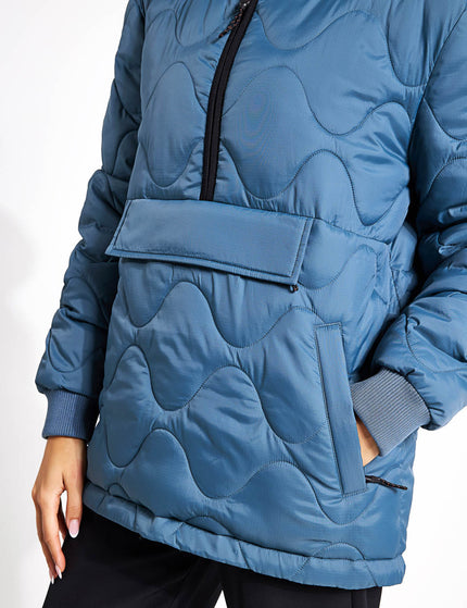 Goodmove Quilted Half Zip Hooded Puffer Jacket - Dark Airforceimages4- The Sports Edit