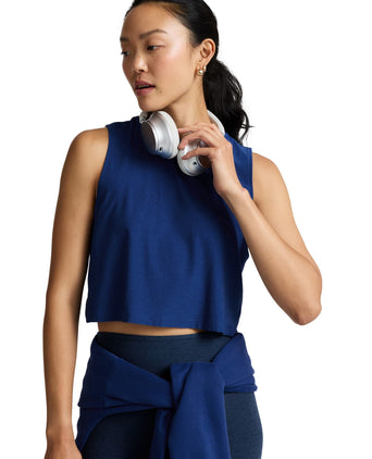 Featherweight Minimal Cropped Tank - Marine Blue Heather