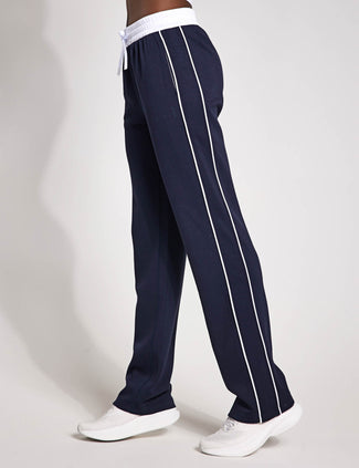 Kirsten Wide Leg Pant - Navy Blue/White Piping