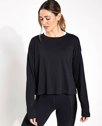 Essential Crop Long Sleeve T-Shirt - Black