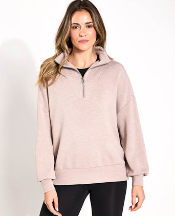 Hawley Half Zip Sweat - Taupe Marl