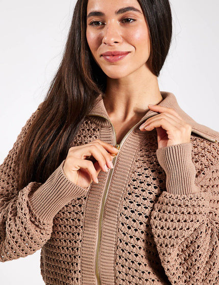 Varley Eloise Zip-Through Knit - Warm Taupeimages4- The Sports Edit