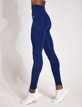 Optime Essentials Stash Pocket Full-Length Leggings - Dark Blue/White