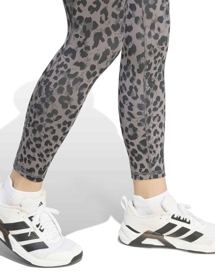 adidas Optime Essentials 3-Stripes Leopard 7/8 Leggings - Grey Four/Grey Six/Blackimages4- The Sports Edit