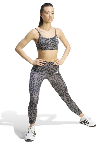 adidas Optime Essentials 3-Stripes Leopard 7/8 Leggings - Grey Four/Grey Six/Blackimages5- The Sports Edit