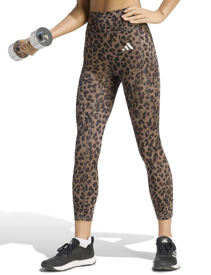 adidas Optime Essentials 3-Stripes Leopard 7/8 Leggings - Earth Strata/Brown/Blackimages1- The Sports Edit