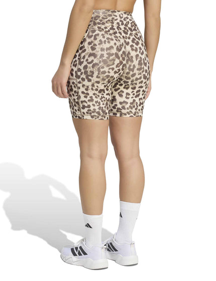 adidas Optime Essentials Workout Leopard Short Leggings - Crystal Linen/Khaki Six/Dark Brownimages2- The Sports Edit