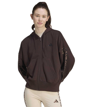 Seasonal Essentials Animal Print 3-Stripes Full-Zip Hooded Track Top - Aurora Coffee/Multicolor/Preloved Brown