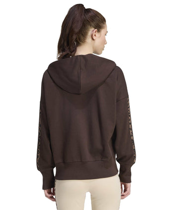 Seasonal Essentials Animal Print 3-Stripes Full-Zip Hooded Track Top - Aurora Coffee/Multicolor/Preloved Brown