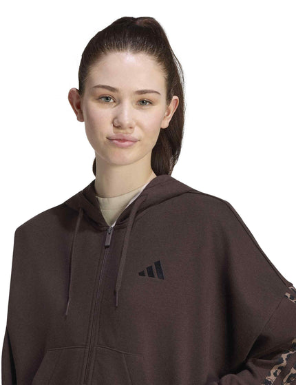 adidas Seasonal Essentials Animal Print 3-Stripes Full-Zip Hooded Track Top - Aurora Coffee/Multicolor/Preloved Brownimages3- The Sports Edit