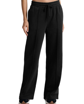LuxeFleece Pintuck Wide Leg Pant - Black
