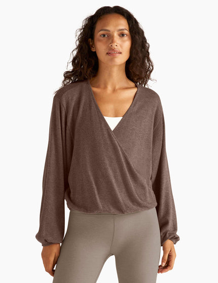 Beyond Yoga Wrapped Up Pullover - Heathered Truffleimages1- The Sports Edit