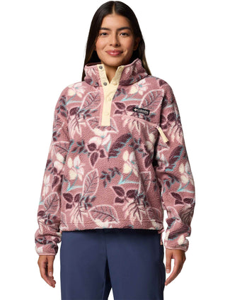 Helvetia II Cropped Sherpa Half Snap Printed Fleece - Fig Pasteled Multi