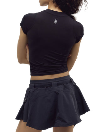 Tempo Ruched Short Sleeve Tee - Black