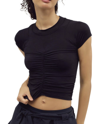 Tempo Ruched Short Sleeve Tee - Black
