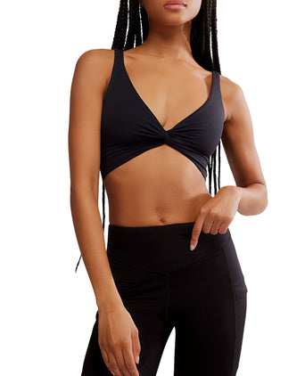 Never Better Reversible Twist Crop Light Support Sports Bra - Black
