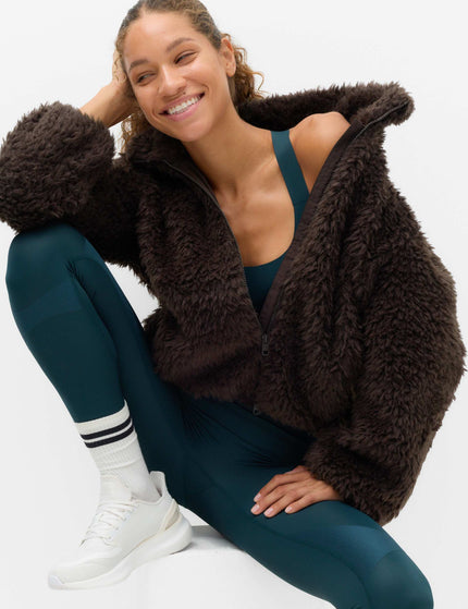 Goodmove Borg Half Zip Textured Funnel Neck Fleece Jacket - Bitter Chocolateimages1- The Sports Edit