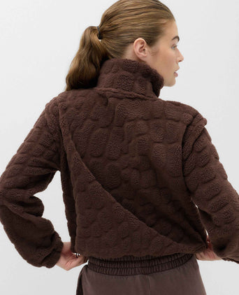Borg Textured Funnel Neck Fleece Jacket - Dark Chocolate