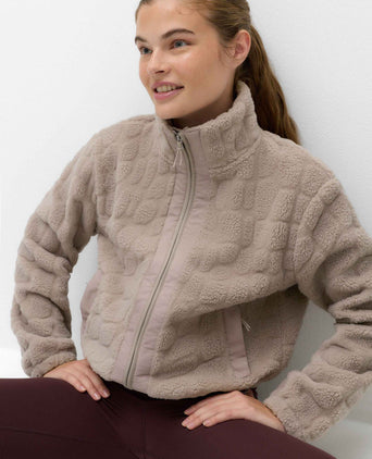 Borg Textured Funnel Neck Fleece Jacket - Putty