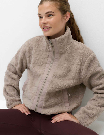 Borg Textured Funnel Neck Fleece Jacket - Putty