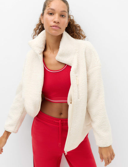 Goodmove Borg Zip Up Longline Fleece Jacket - Ecruimages1- The Sports Edit
