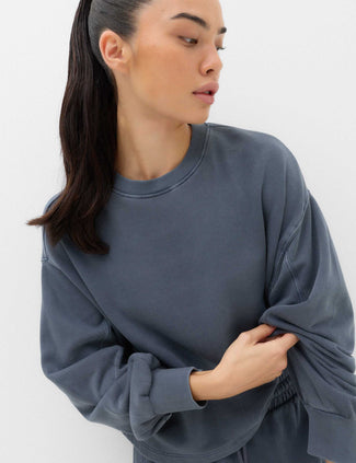 Cotton Rich Garment Dye Boxy Sweatshirt - Nightshade