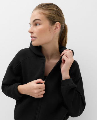Cropped Bubble Hem Hoodie with Modal - Black