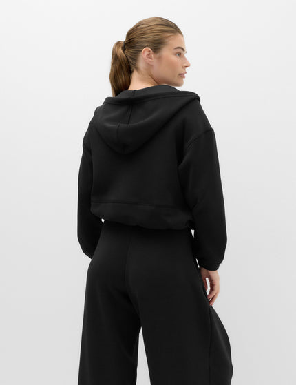 Goodmove Cropped Bubble Hem Hoodie with Modal - Blackimages2- The Sports Edit