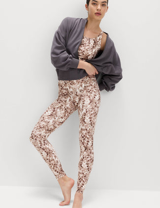 Go Balance Printed Wrap Waist Yoga Leggings - Cream Mix
