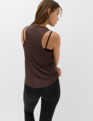 Go Balance Scoop Neck Relaxed Vest Top - Dark Chocolate