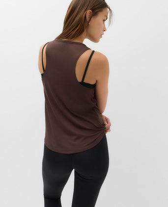 Go Balance Scoop Neck Relaxed Vest Top - Dark Chocolate