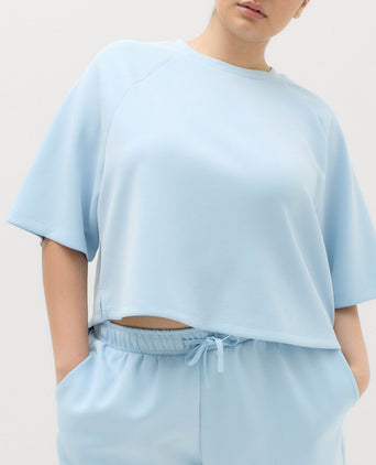 Modal Blend Sand Wash Oversized Crop Sweatshirt - Powder Blue