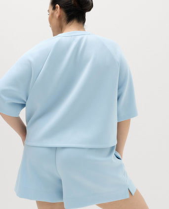 Modal Blend Sand Wash Oversized Crop Sweatshirt - Powder Blue