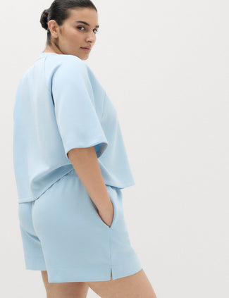 Modal Blend Sand Wash Relaxed High Waisted Shorts - Powder Blue