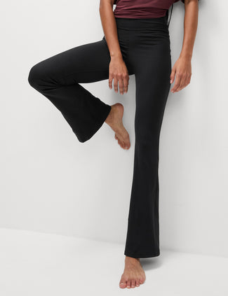 Ribbed High Waisted Flared Yoga Leggings - Black