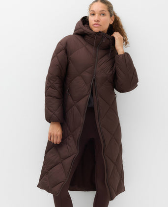 Stormwear Hooded Longline Puffer Coat - Dark Chocolate