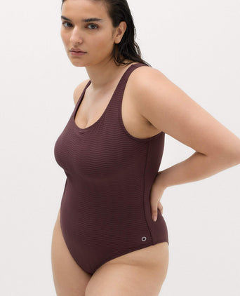 Tummy Control Textured Padded Scoop Back Swimsuit - Mulberry