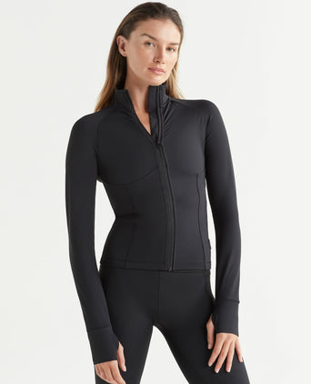 Zuri Contoured Zip Thru Top - Black