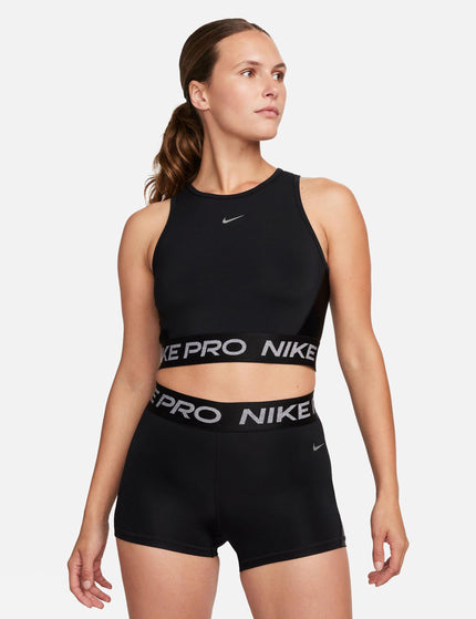 Nike Pro Dri-FIT Cropped Tank Top - Black/Metallic Silverimages1- The Sports Edit
